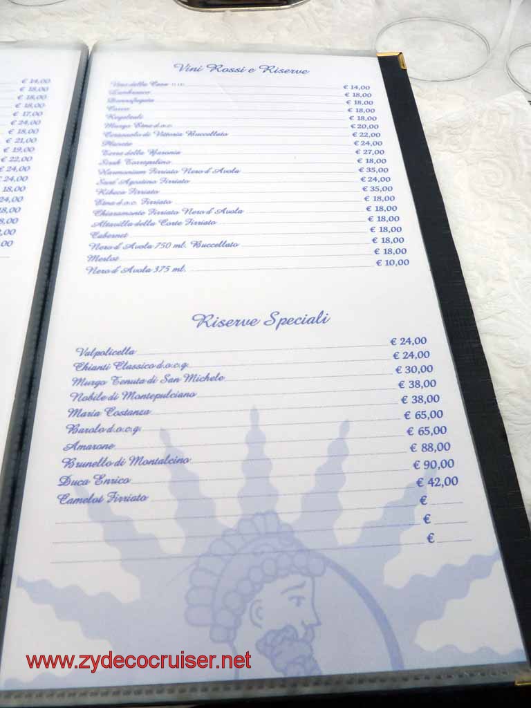 5452: Carnival Dream - Messina - Taormina - Lunch - Terrazza Angelo - Menu