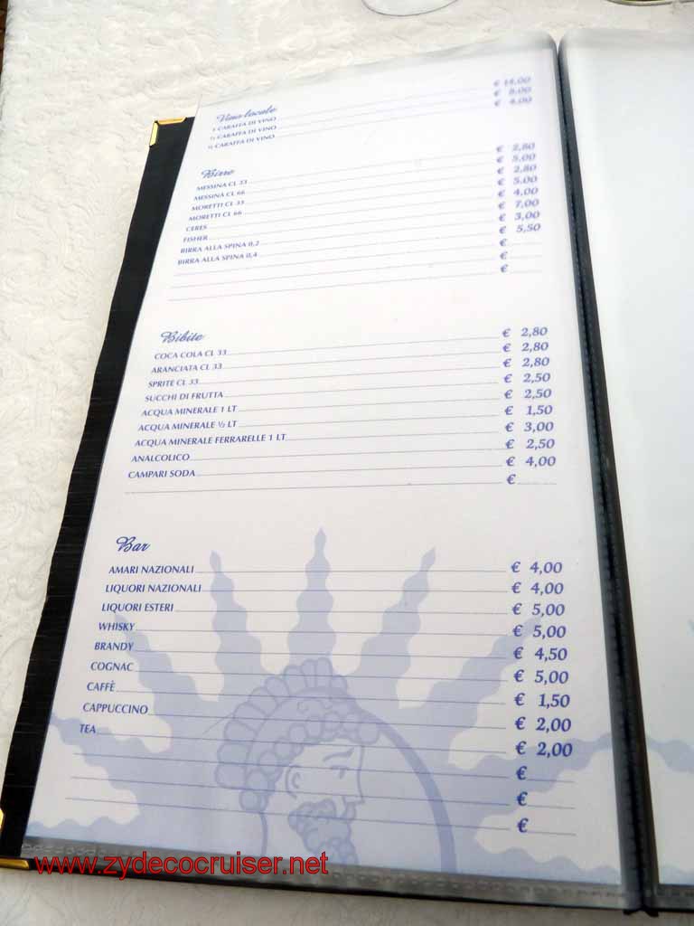 5453: Carnival Dream - Messina - Taormina - Lunch - Terrazza Angelo - Menu