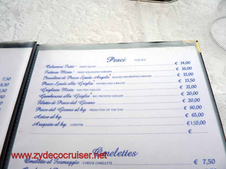 5455: Carnival Dream - Messina - Taormina - Lunch - Terrazza Angelo - Menu