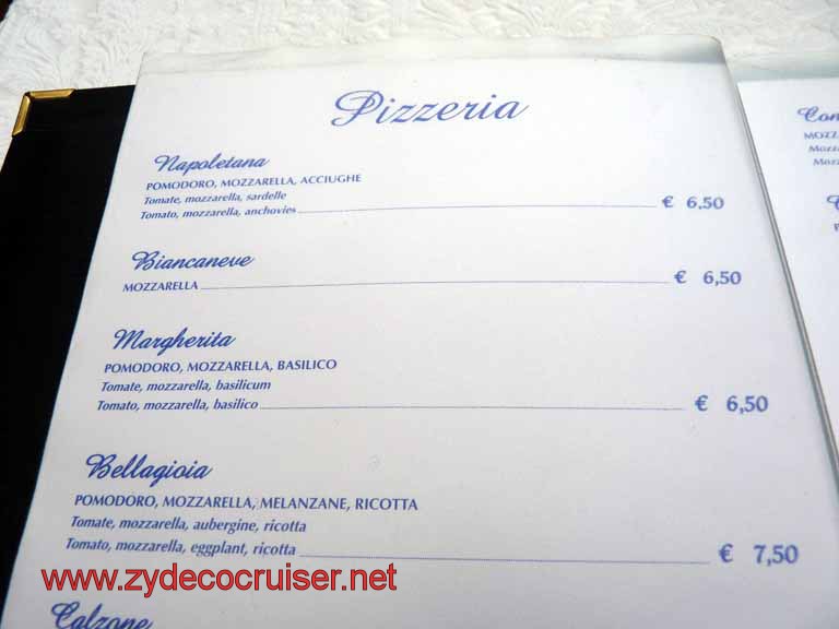 5456: Carnival Dream - Messina - Taormina - Lunch - Terrazza Angelo - Menu