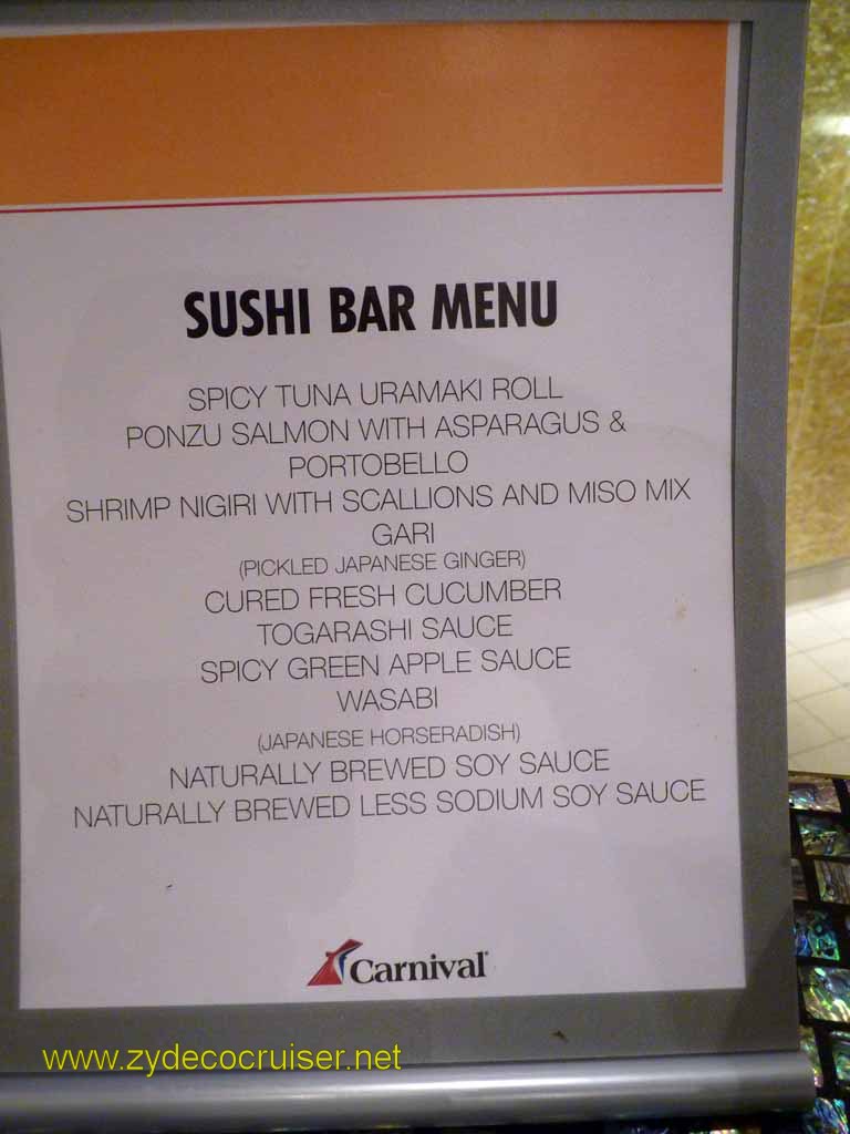 6872: Carnival Dream - Civitavecchia/Rome, Sushi Bar Menu, 