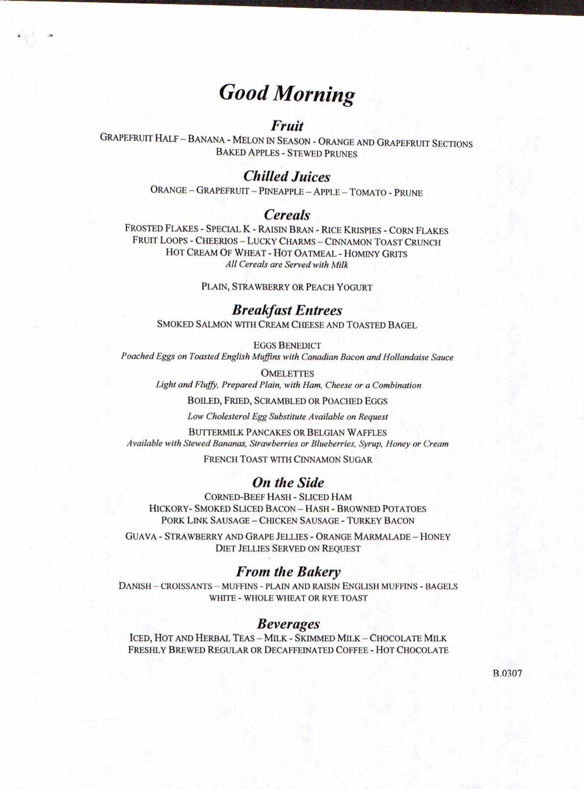 Carnival Dream MDR Breakfast Menu