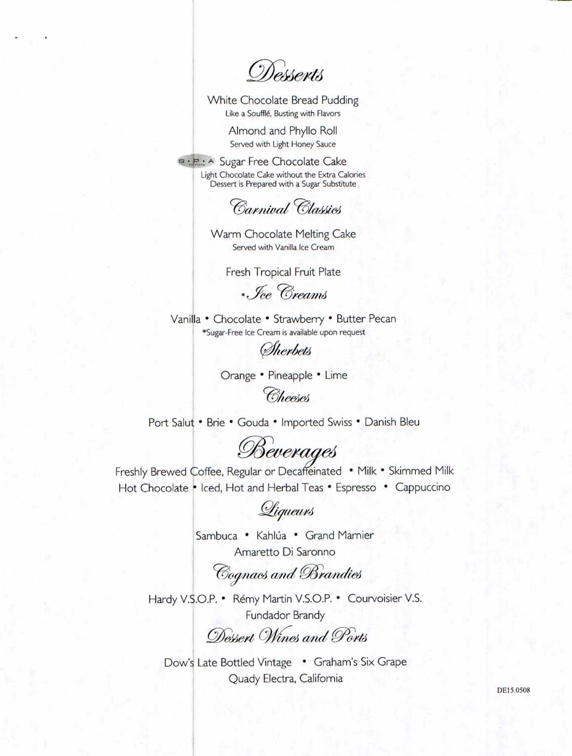 Carnival Dream Menu - DE15.0508