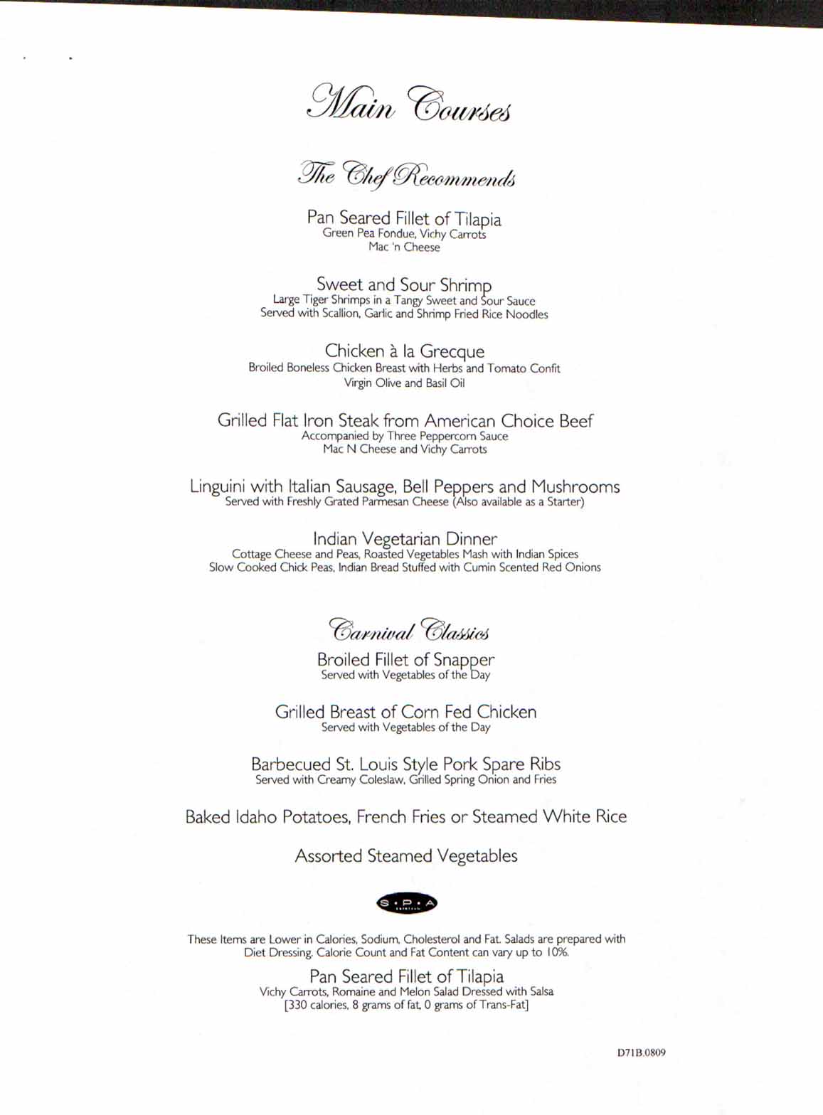 Carnival Dream Menu - D71B.0809