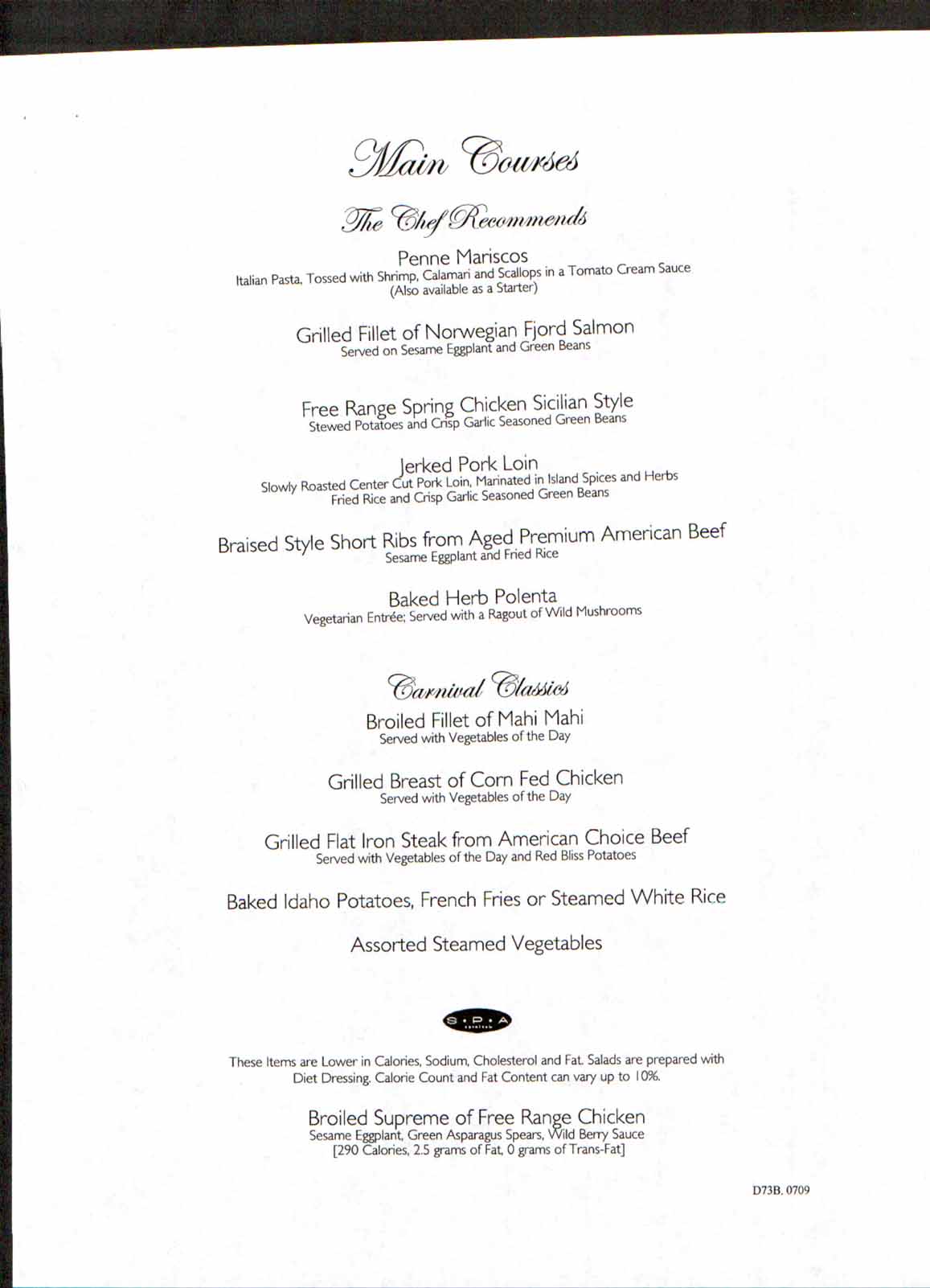 Carnival Dream Menu - D73B.0709