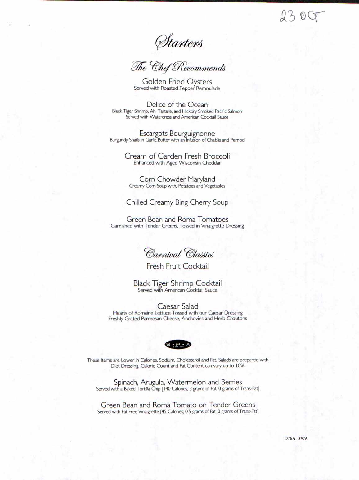 Carnival Dream Menu - D76A.0709