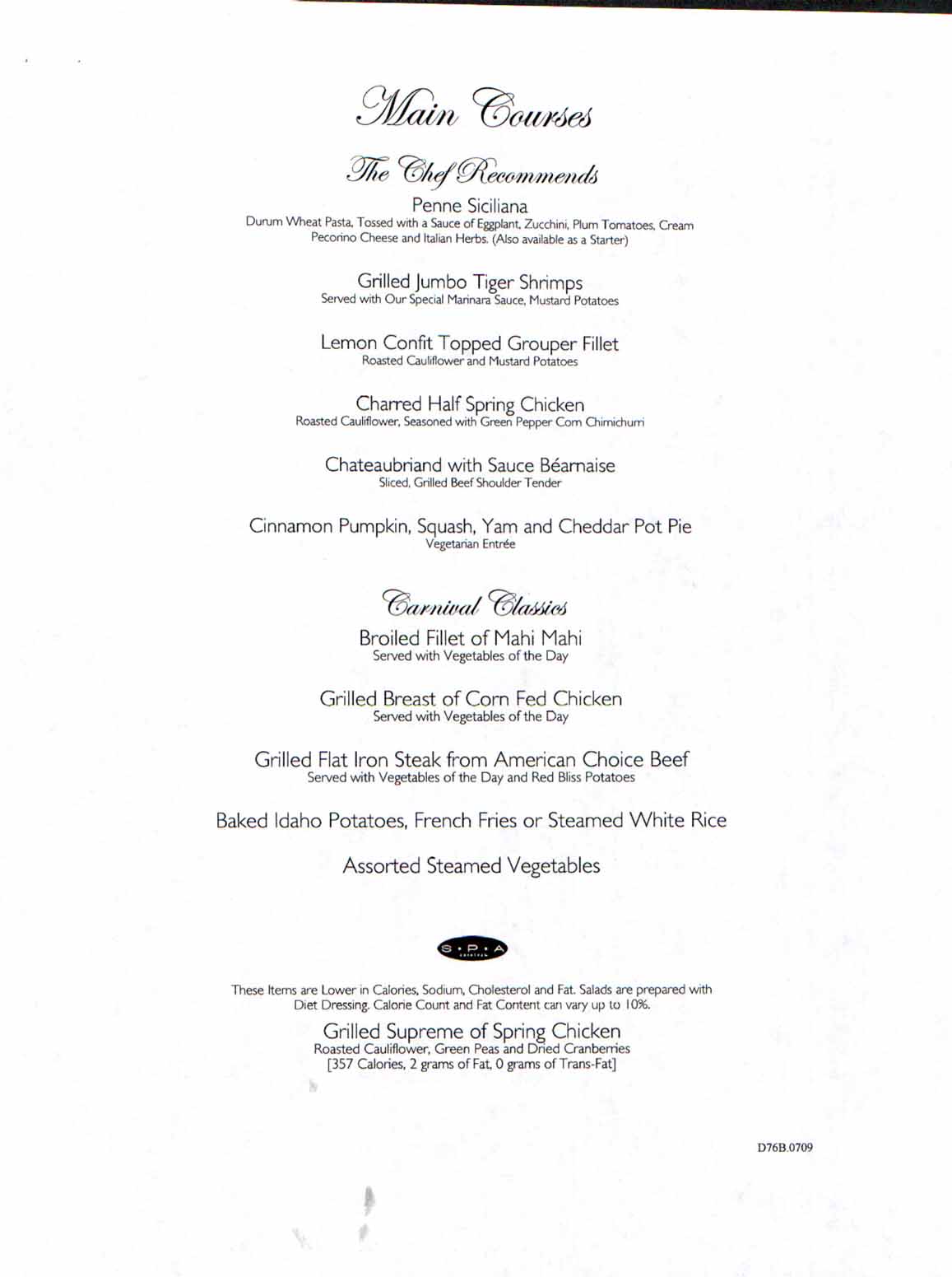 Carnival Dream Menu - D76B.0709