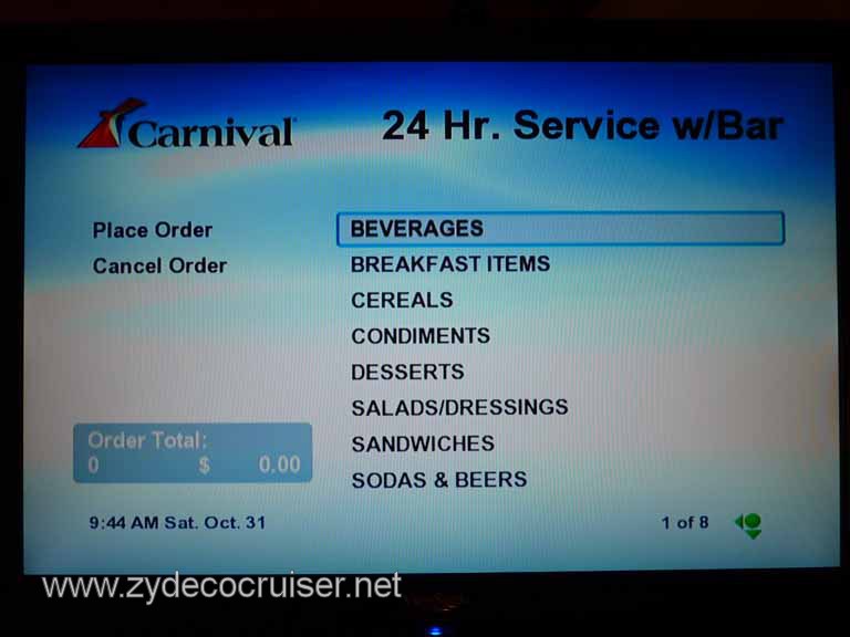 0740: Carnival Dream, Transatlantic, TV Room Service