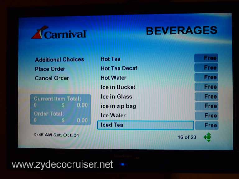 0742: Carnival Dream, Transatlantic, TV Room Service