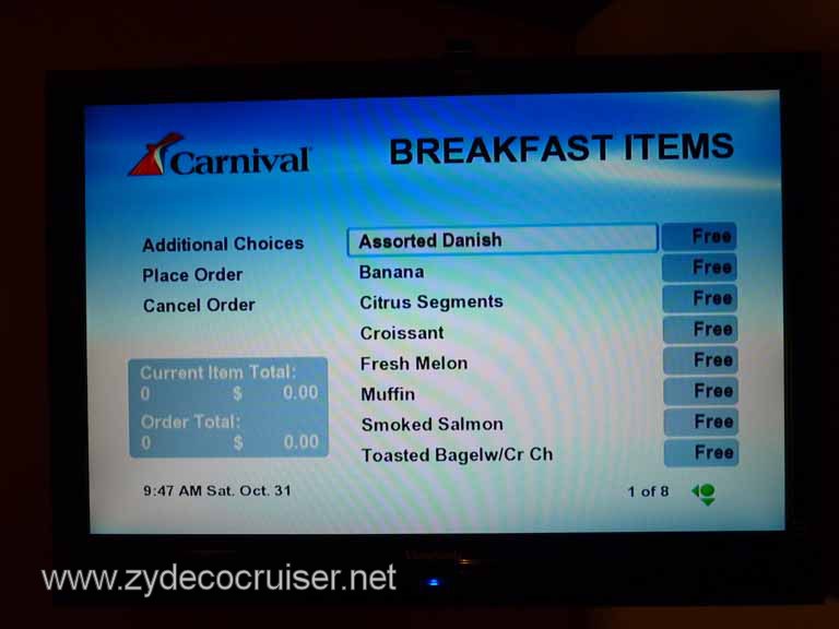 0744: Carnival Dream, Transatlantic, TV Room Service