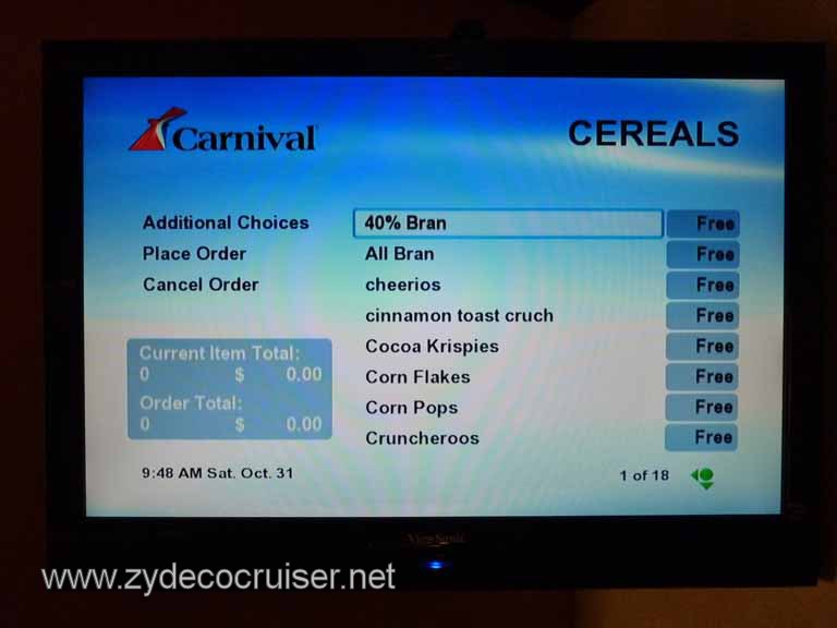 0745: Carnival Dream, Transatlantic, TV Room Service