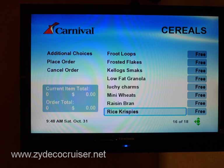 0746: Carnival Dream, Transatlantic, TV Room Service