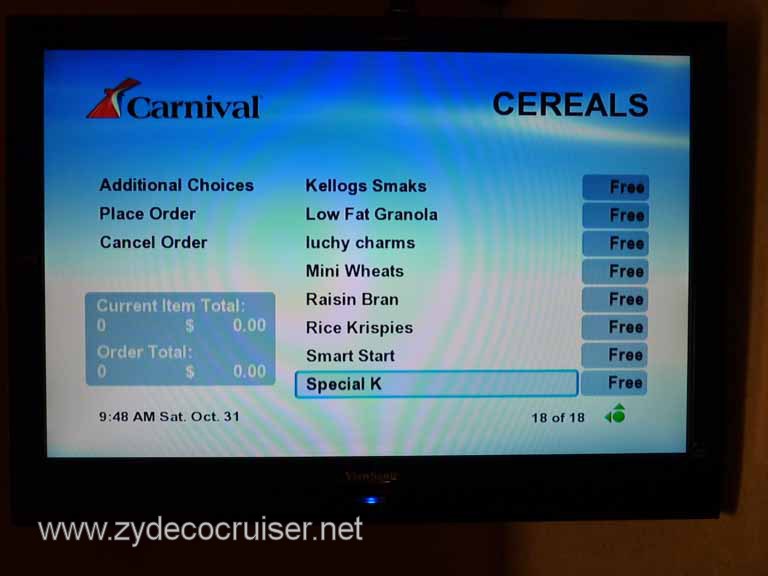 0747: Carnival Dream, Transatlantic, TV Room Service