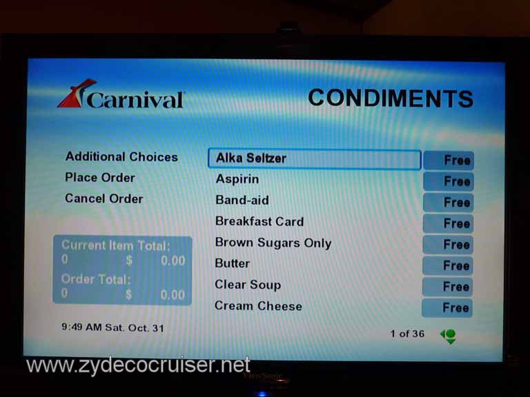 0748: Carnival Dream, Transatlantic, TV Room Service