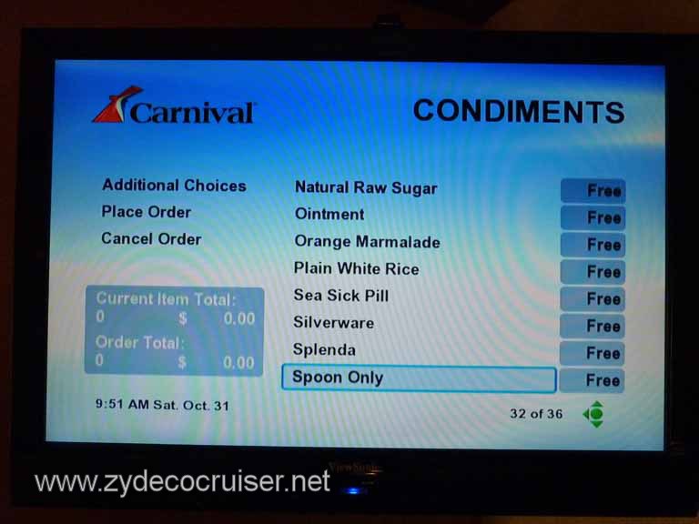 0751: Carnival Dream, Transatlantic, TV Room Service