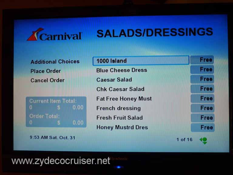 0755: Carnival Dream, Transatlantic, TV Room Service