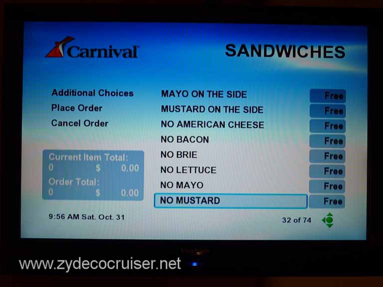 0760: Carnival Dream, Transatlantic, TV Room Service