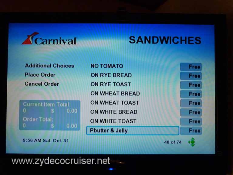 0761: Carnival Dream, Transatlantic, TV Room Service