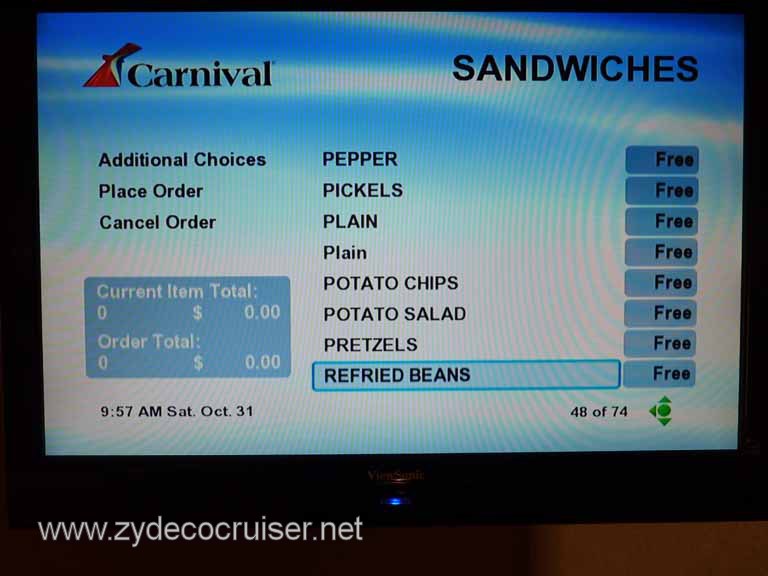 0762: Carnival Dream, Transatlantic, TV Room Service