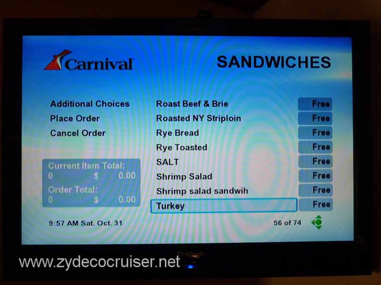 0763: Carnival Dream, Transatlantic, TV Room Service