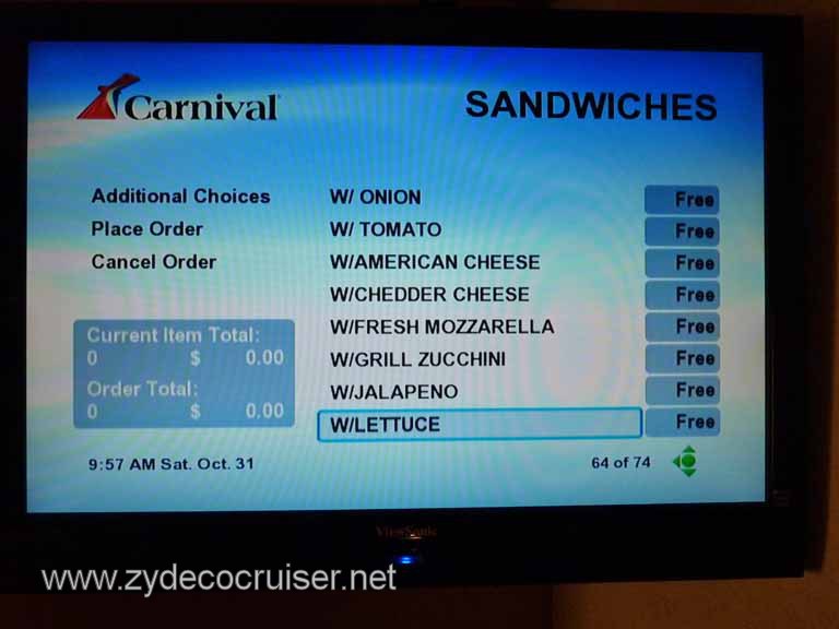 0764: Carnival Dream, Transatlantic, TV Room Service