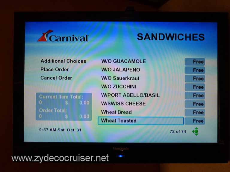 0765: Carnival Dream, Transatlantic, TV Room Service