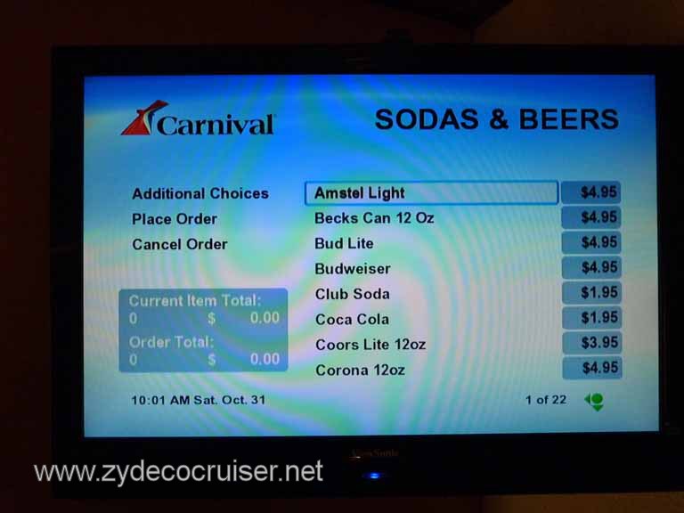 0767: Carnival Dream, Transatlantic, TV Room Service