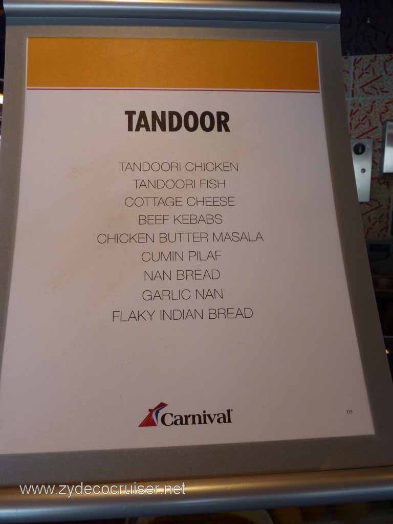 0790: Carnival Dream, Transatlantic, Tandoor, Menu