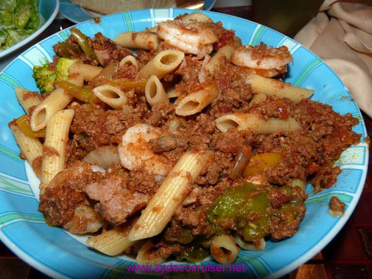 Carnival Dream Pasta Bar - Penne, Broccoli, Italian Sausage, Chicken, Garlic Shrimp, Peppers, Onions, Bolognese sauce