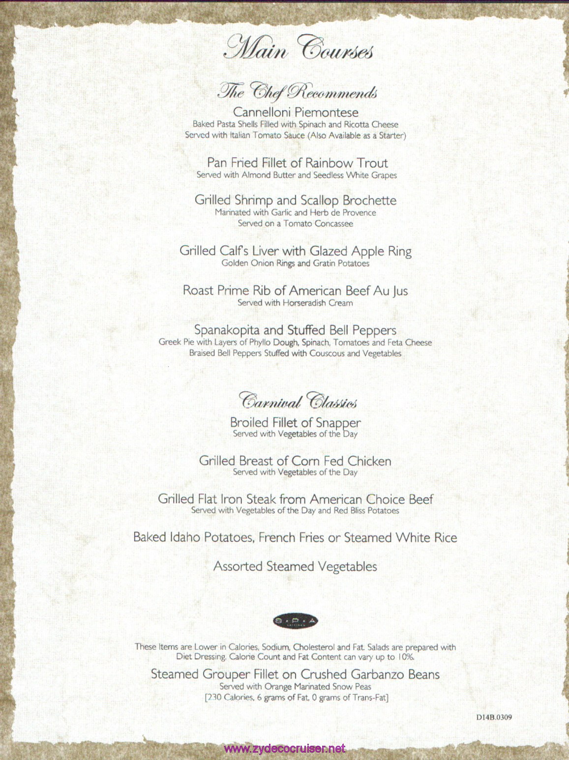 Carnival Dream Menu - D14B.0309