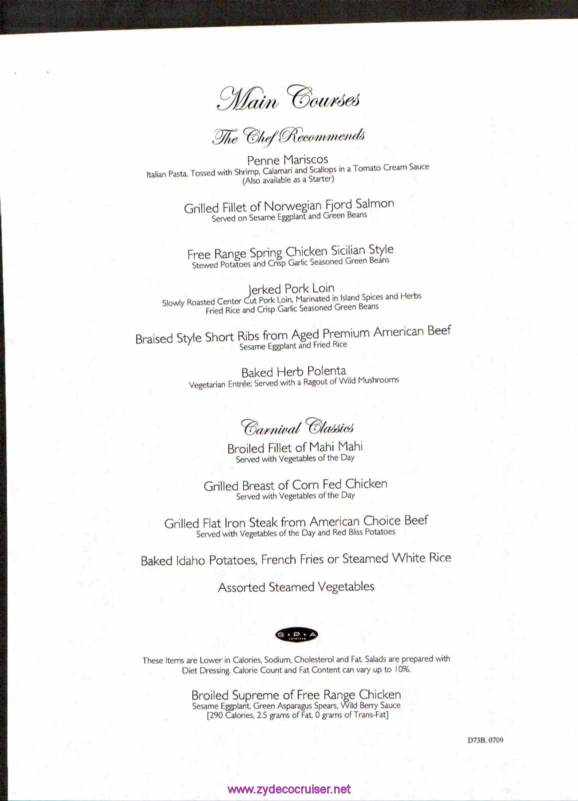 Carnival Dream Menu - D73B.0709