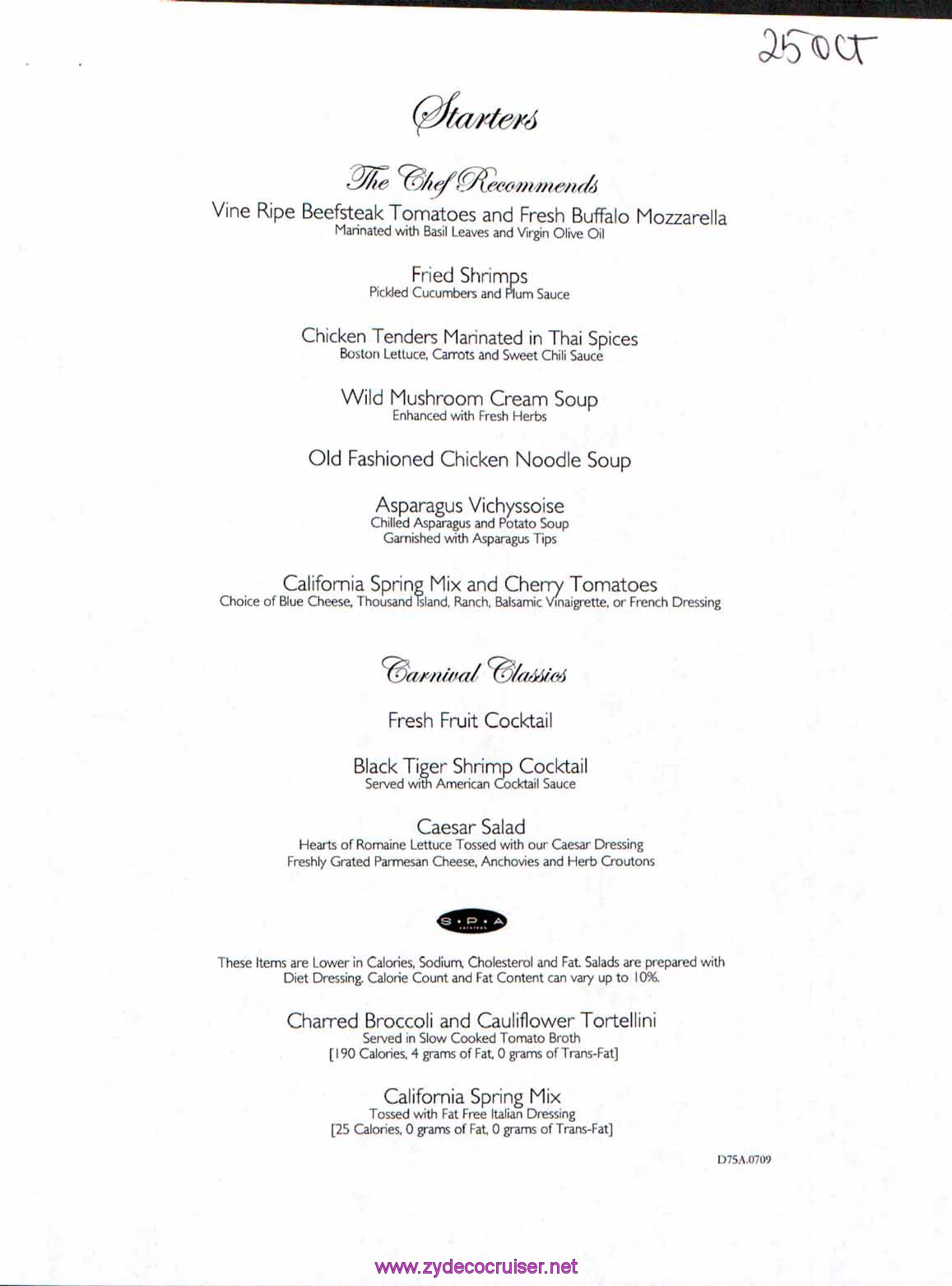 Carnival Dream Menu - D75A.0709