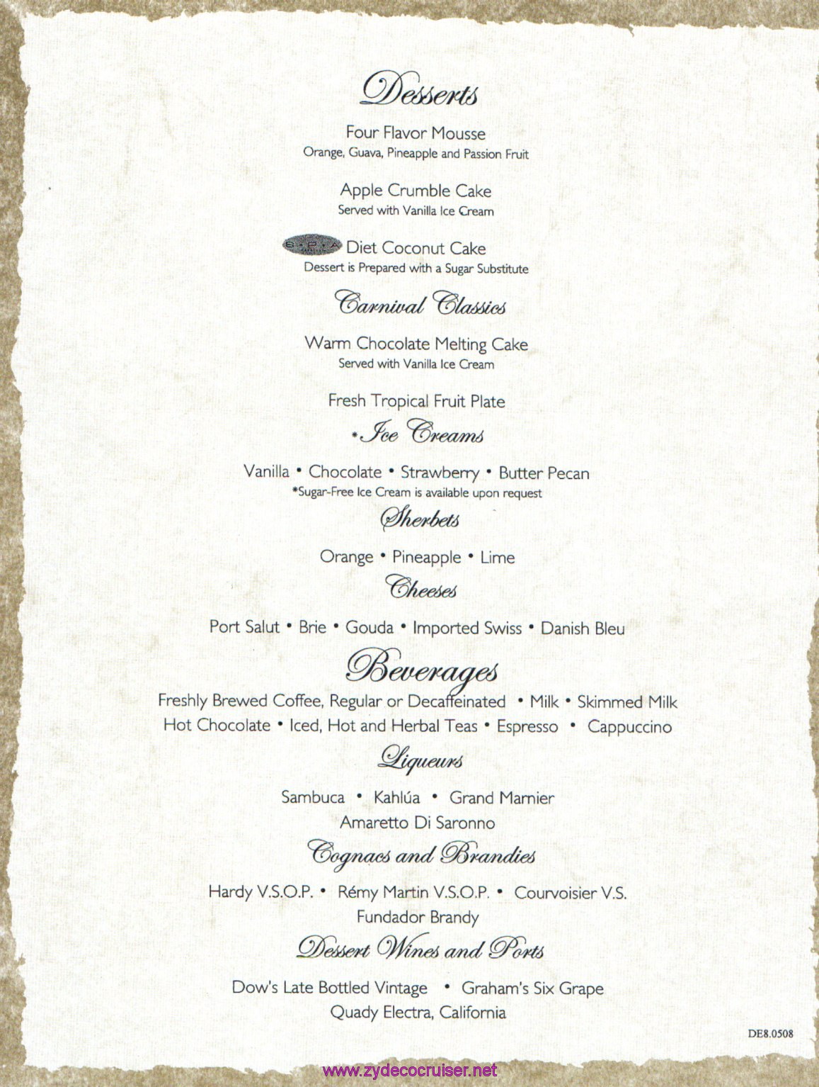 Carnival Dream Menu - DE8.0508