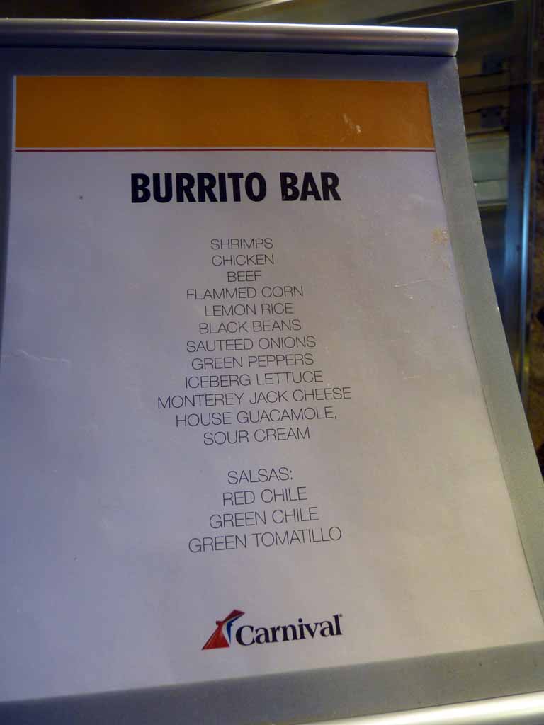 1871: Carnival Dream, Transatlantic Cruise, Burrito Bar Menu