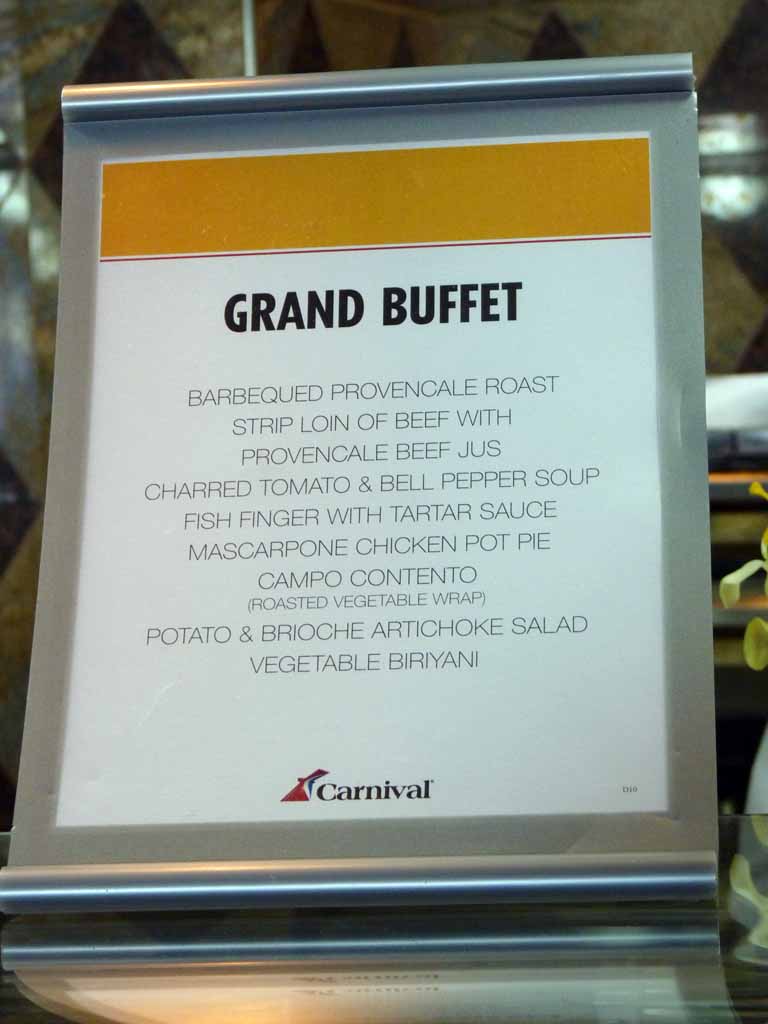 1874: Carnival Dream, Transatlantic Cruise, Grand Buffet Menu