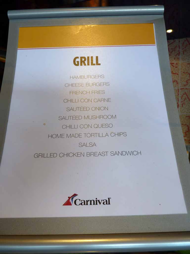 1889: Carnival Dream, Transatlantic Cruise, Grill Menu