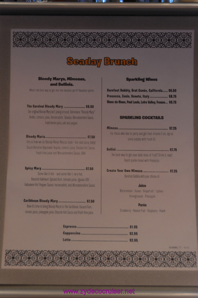 003: Carnival Cruise Seaday Brunch, Drink Menu