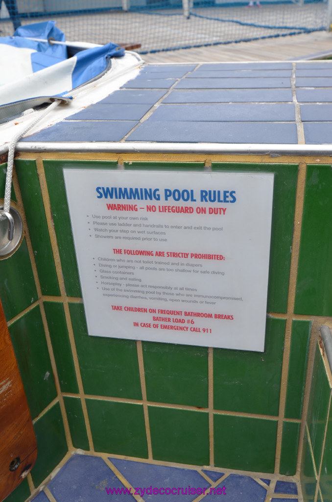 138: Carnival Elation, New Orleans, Embarkation, Verandah Deck Swimming Pool Rules, 