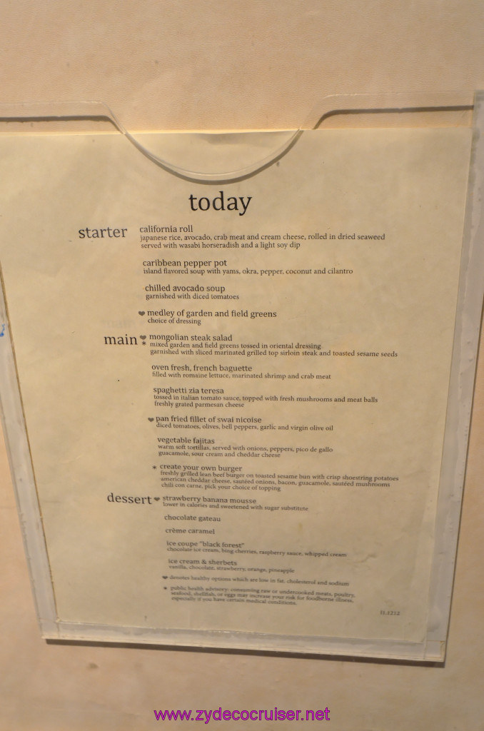 133: Carnival Elation, Fun Day at Sea 1, Lunch Menu, 