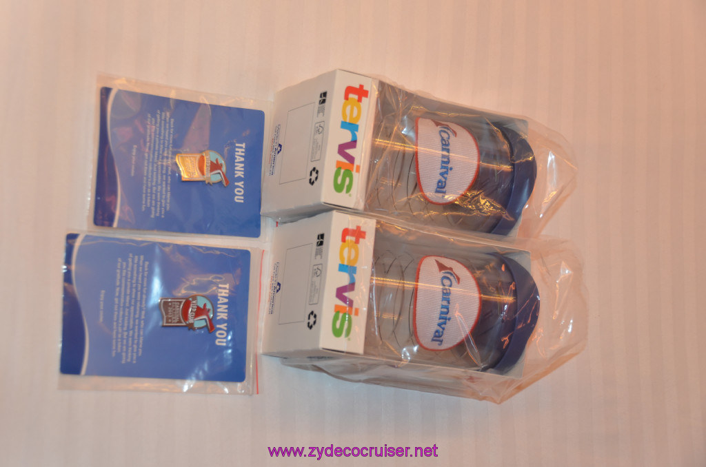 306: Carnival Elation, Progreso, Platinum (and so Diamond) gifts - Carnival Tervis Tumbler and Ship Pin