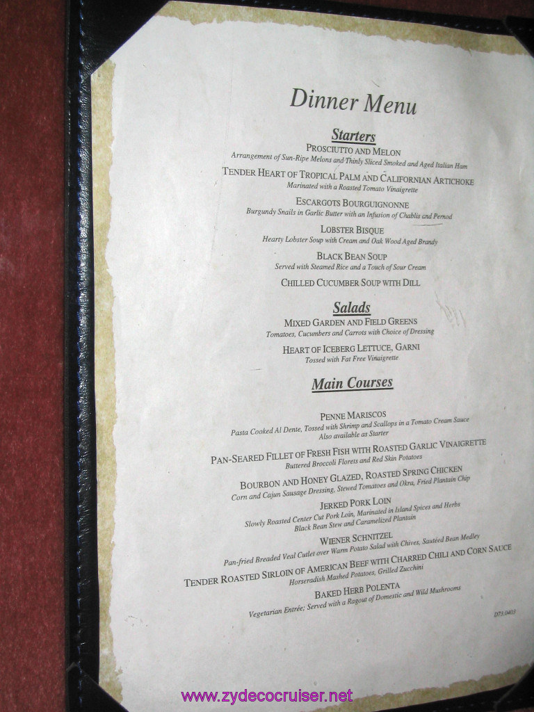 119: Carnival Elation 2004 Cruise, Dinner Menu 3