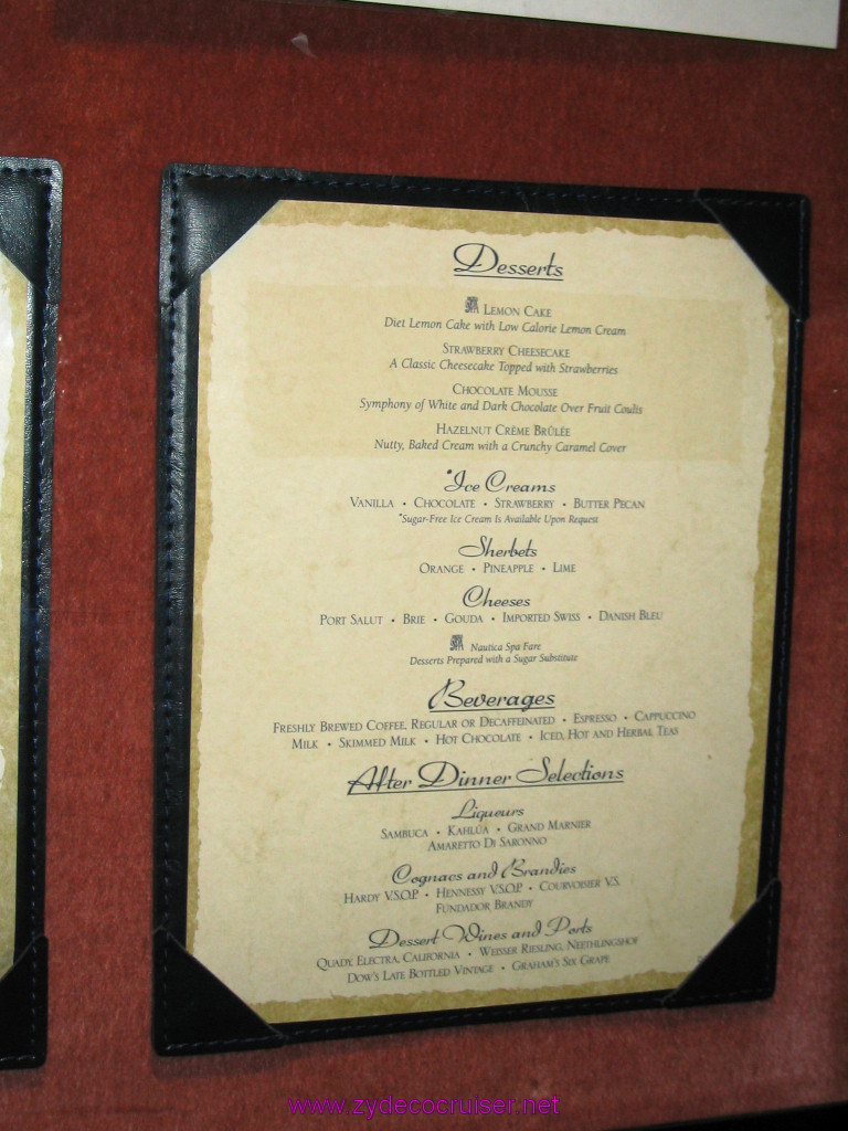 123: Carnival Elation 2004 Cruise, Dessert Menu 5?