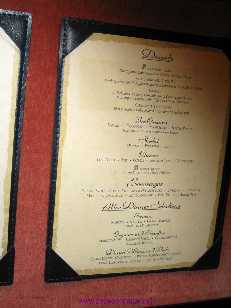 278: Carnival Elation 2004 Cruise, Dessert Menu 4?