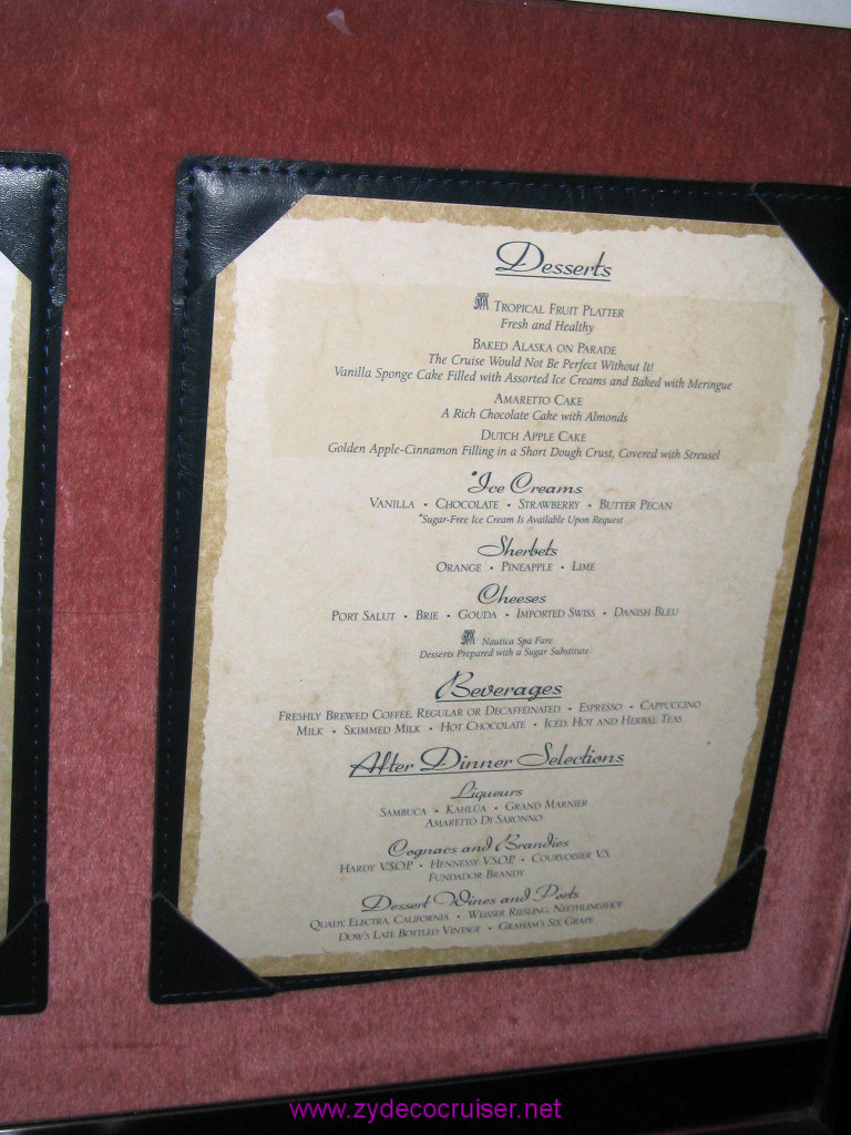 297: Carnival Elation 2004 Cruise, Gala Dinner Dessert Menu, 