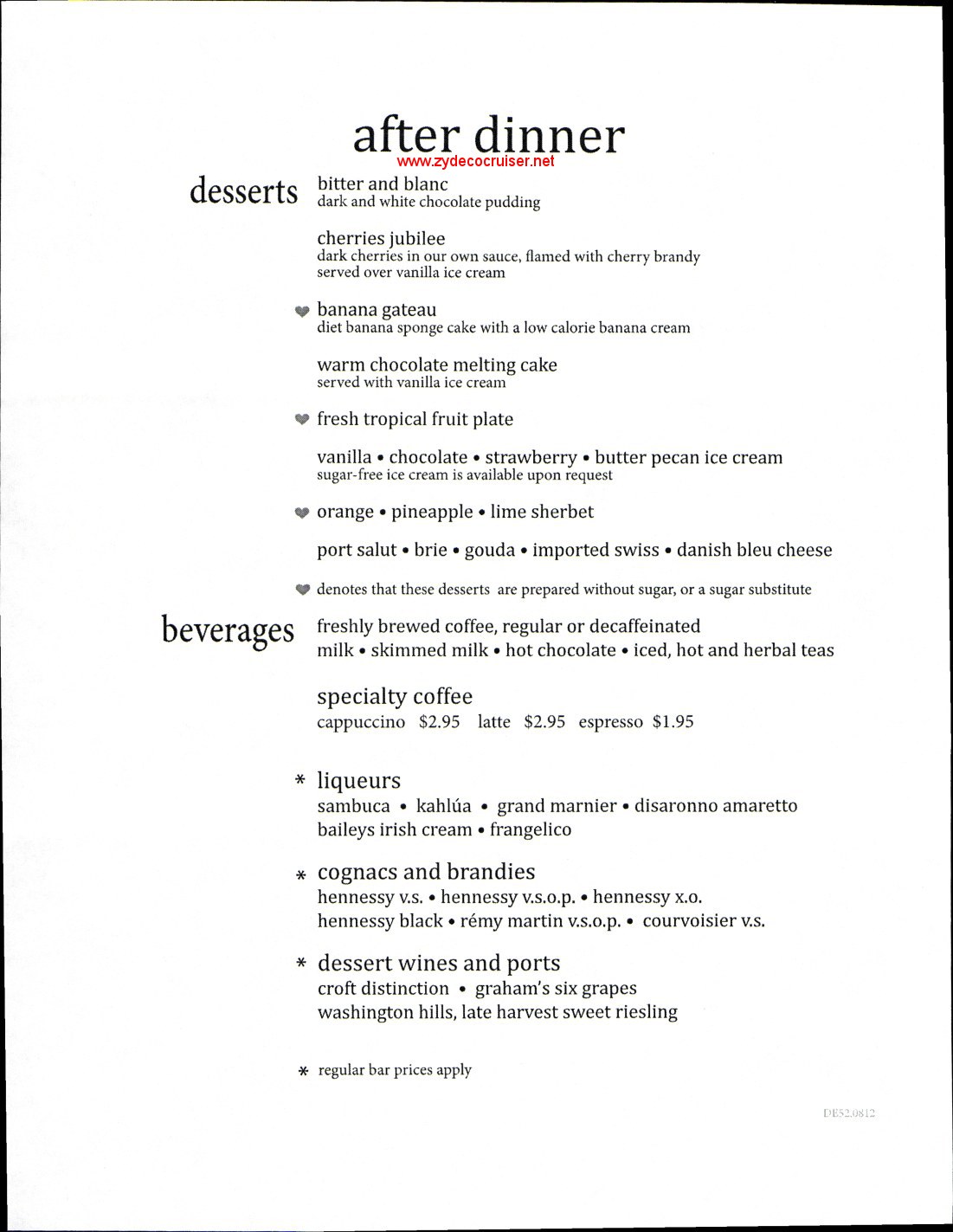 Carnival Elation, MDR Dinner Dessert Menu 2