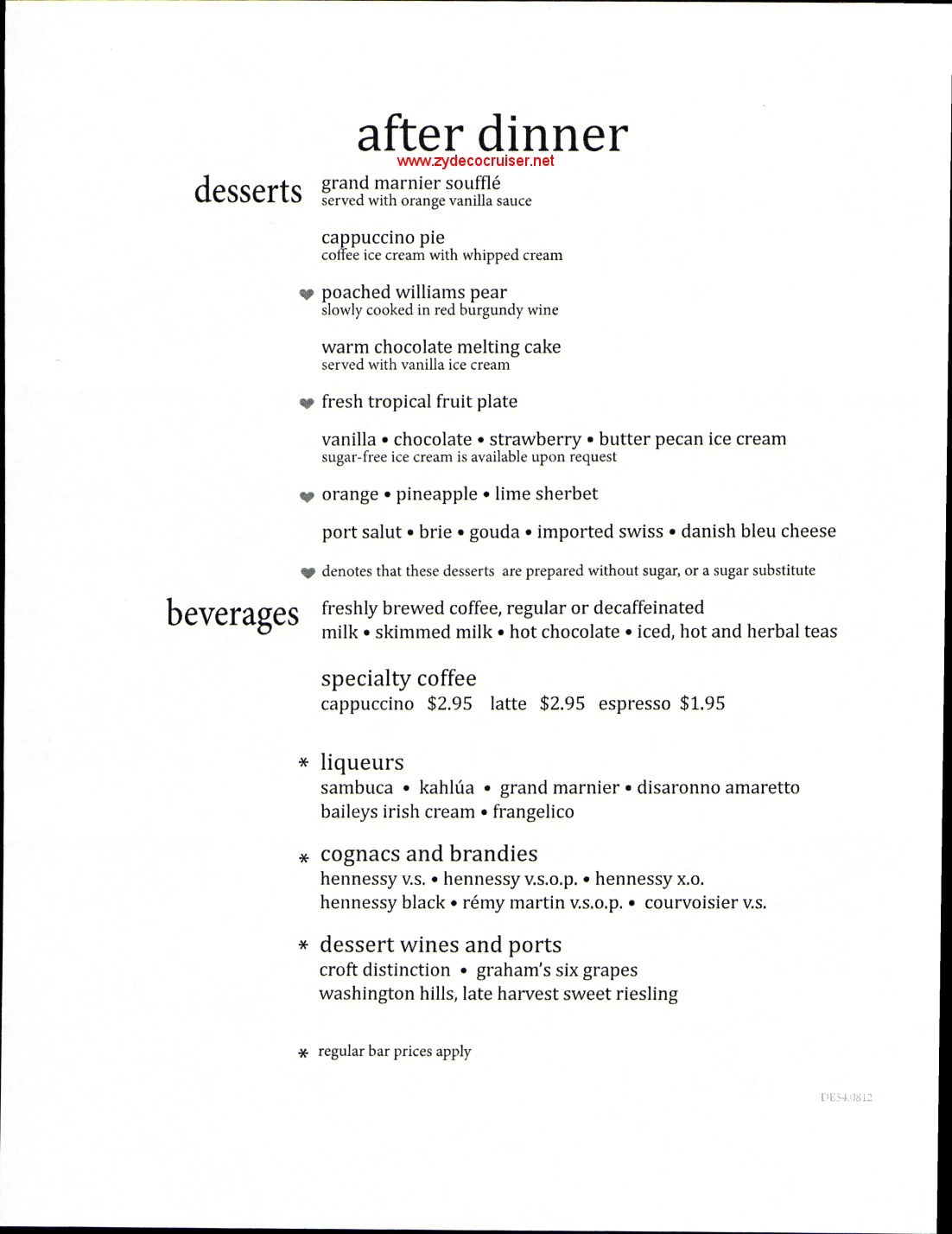 Carnival Elation, MDR Dinner Dessert Menu 4