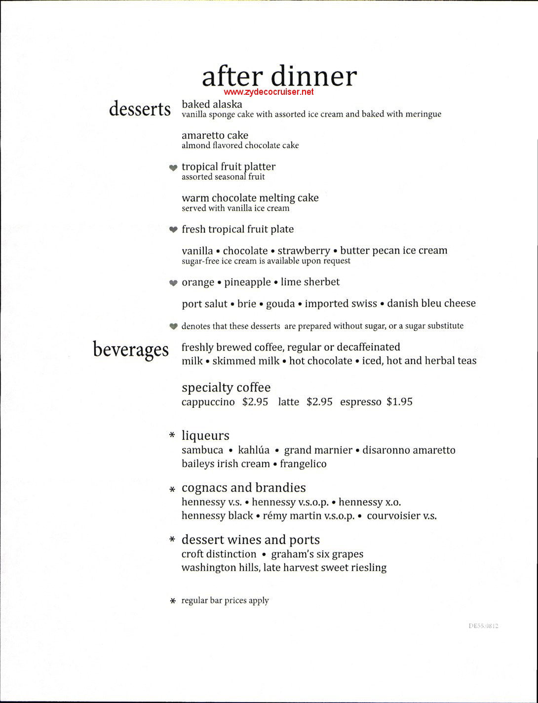 Carnival Elation, MDR Dinner Dessert Menu 5