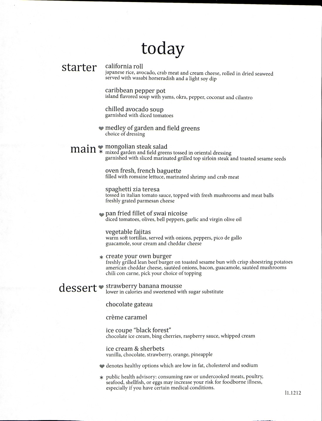 Carnival Elation, MDR Lunch, Sea Day 1, Menu 1