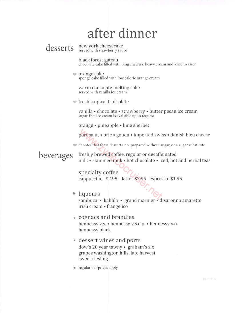 Carnival Elation Day 1 MDR Dinner Menus