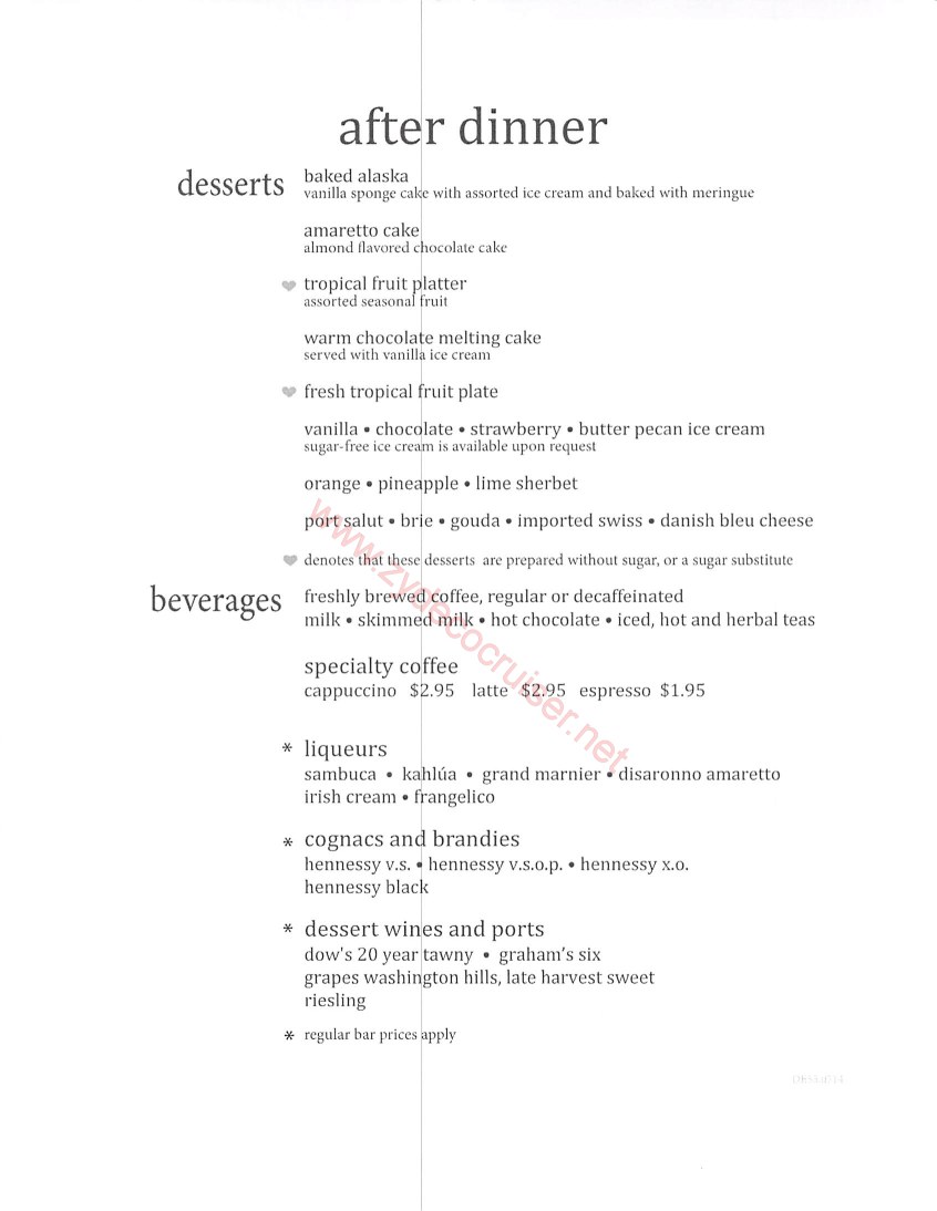 Carnival Elation Night 5 MDR Menus